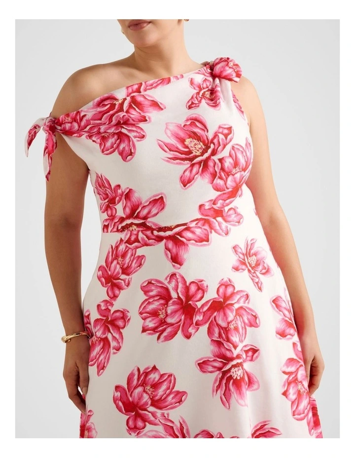 Vinetta Asymmetric Bow Midi Dress in Pink image 4
