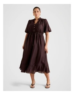 Viola Tie Midi Dress in Chocolate