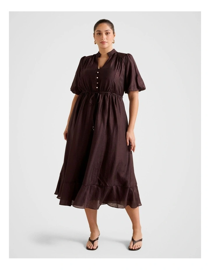 Viola Tie Midi Dress in Chocolate image 1