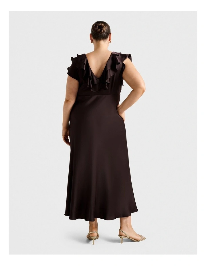 Zabrina Ruffle Satin Dress in Brown image 2