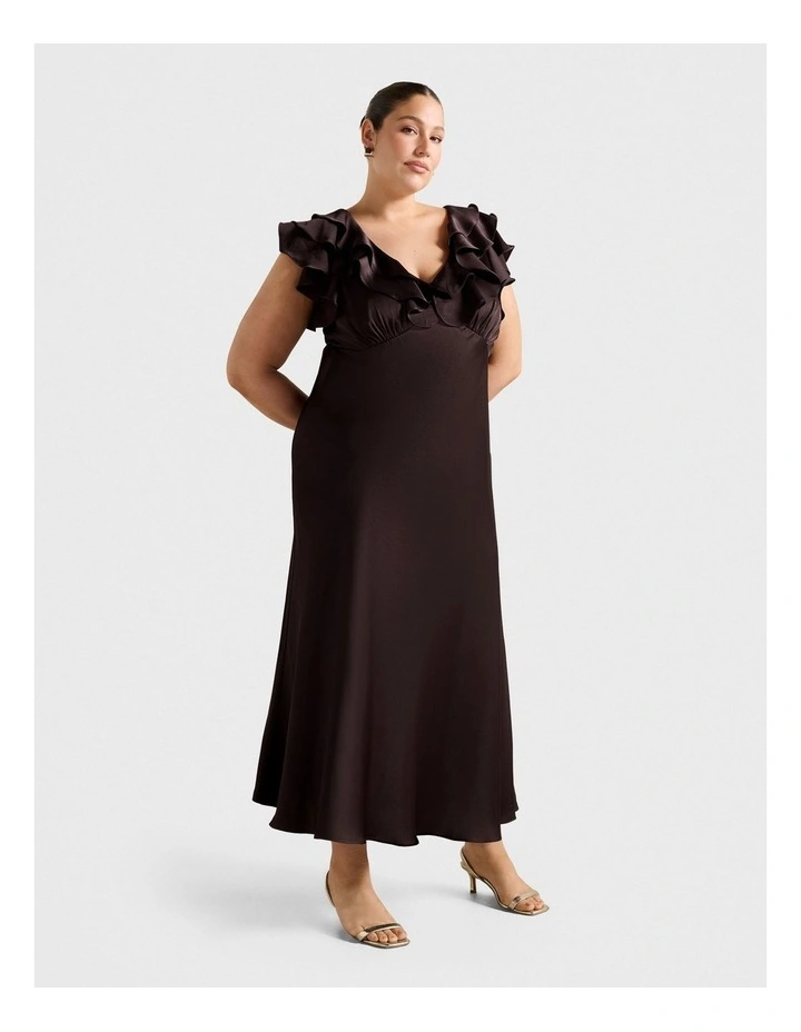 Zabrina Ruffle Satin Dress in Brown image 3