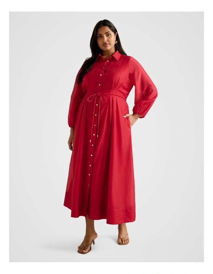 Evelyn Seam Detail Midi Dress in Red image 1