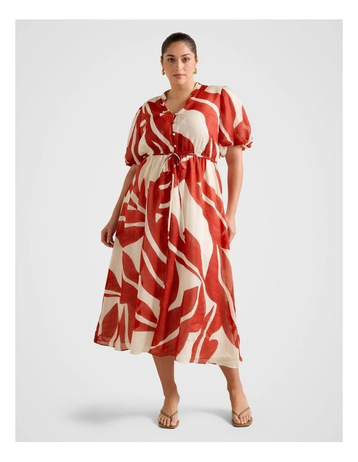 Sophie Puff Sleeves Midi Dress in Brown image 1