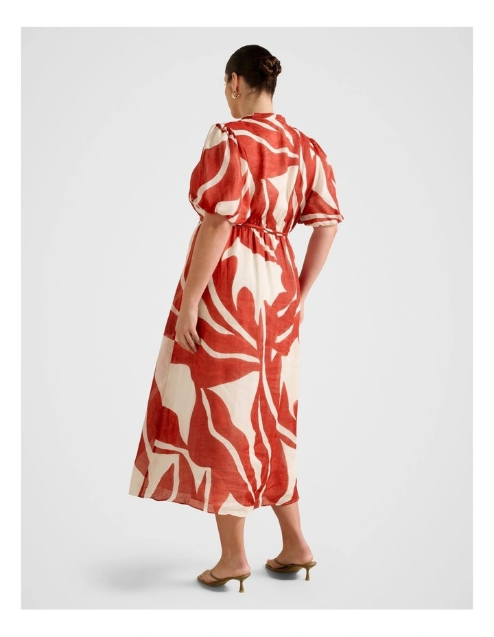 Sophie Puff Sleeves Midi Dress in Brown image 2