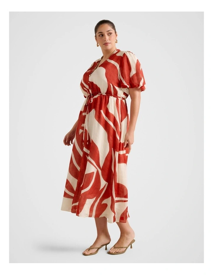 Sophie Puff Sleeves Midi Dress in Brown image 3