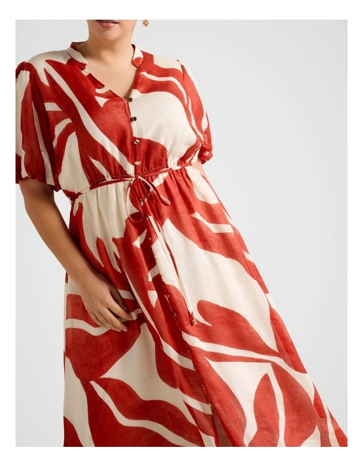 Sophie Puff Sleeves Midi Dress in Brown image 4