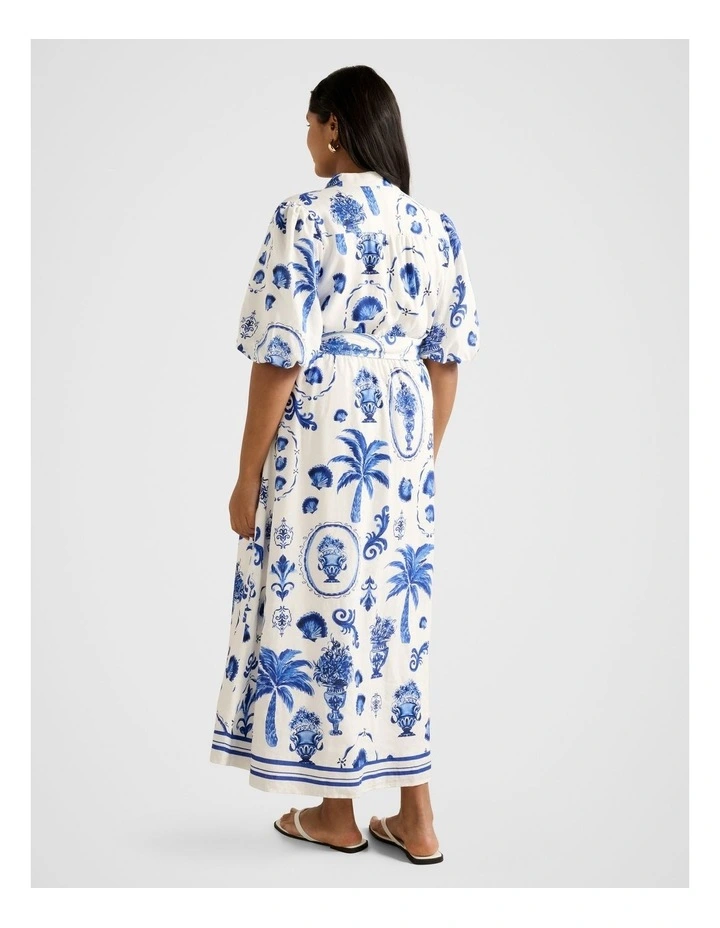 Claire Button Down Linen Midi Dress in White image 2