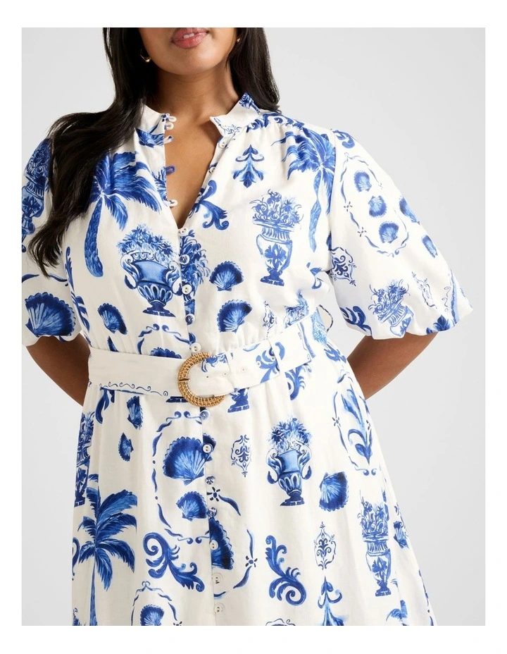 Claire Button Down Linen Midi Dress in White image 4