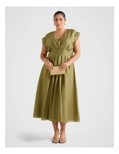 Alessandra Tucked Midi Dress in Green