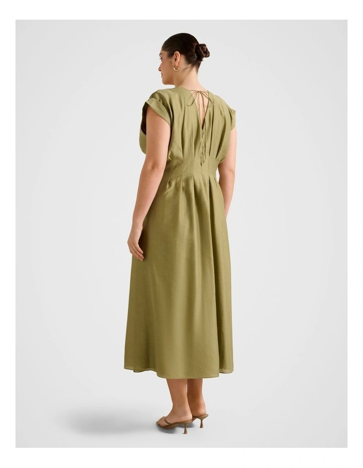 Alessandra Tucked Midi Dress in Green image 2