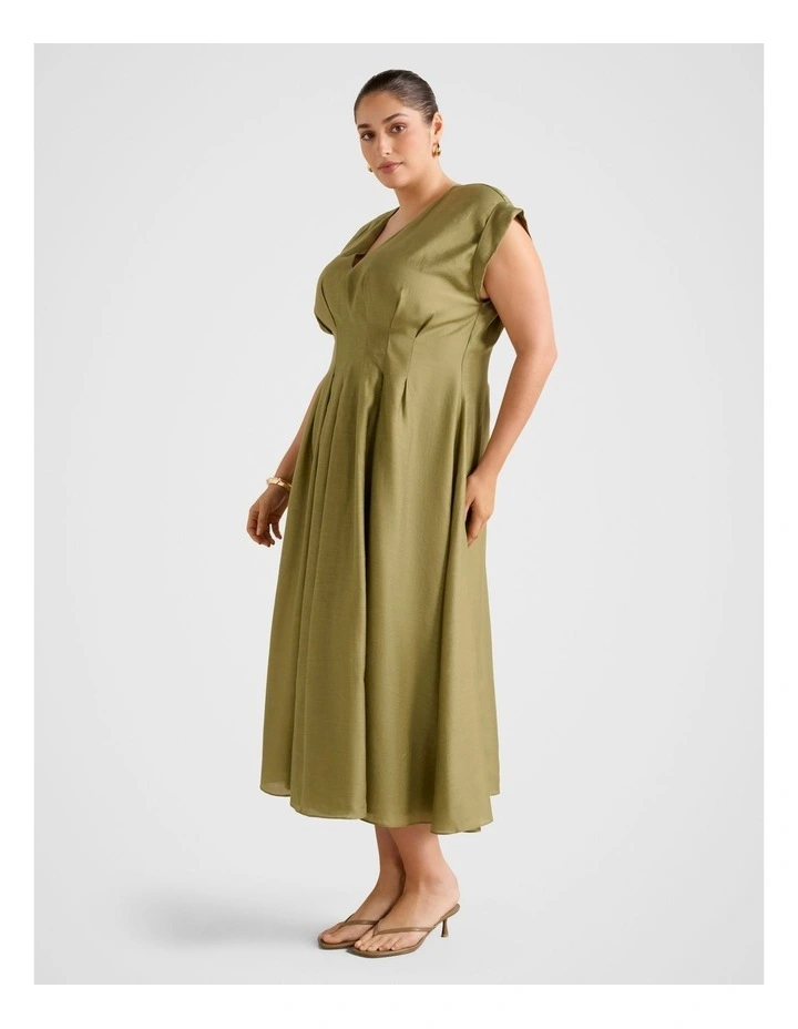 Alessandra Tucked Midi Dress in Green image 3