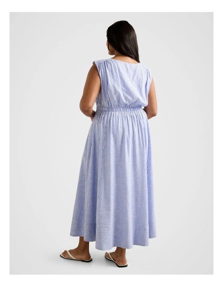 Afina Extended Shoulder Midi Dress in Blue image 2