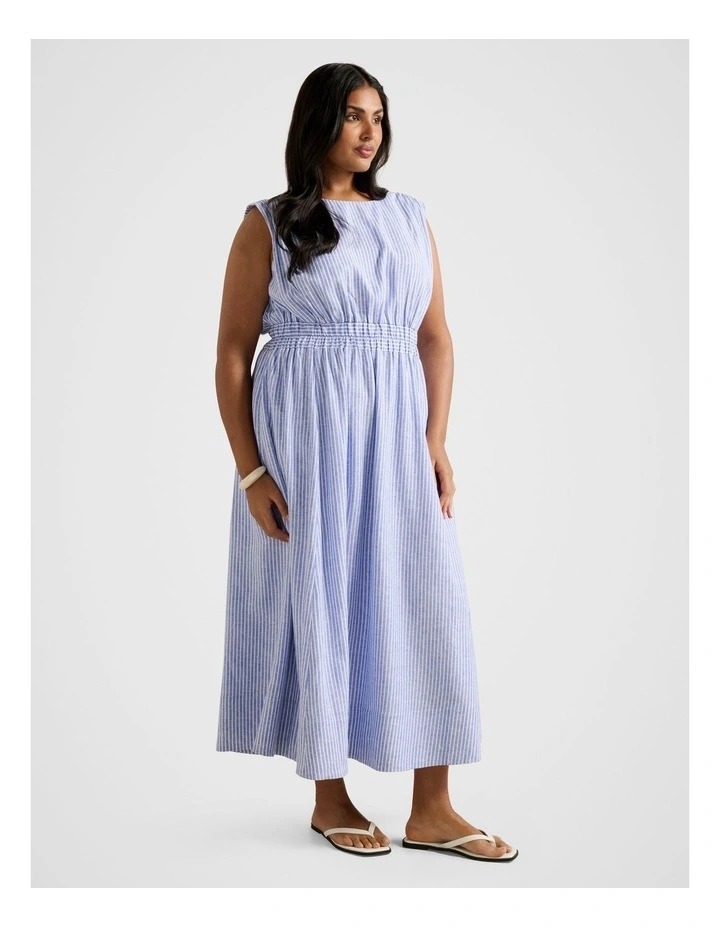 Afina Extended Shoulder Midi Dress in Blue image 3