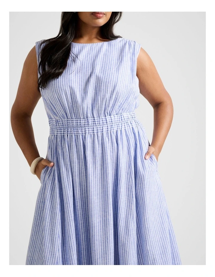 Afina Extended Shoulder Midi Dress in Blue image 4