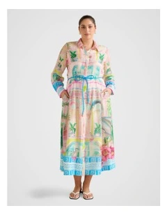 Abbey Printed Shirt Midi Dress in Multi