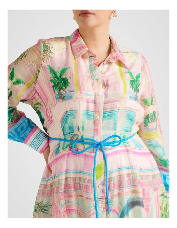 Abbey Printed Shirt Midi Dress in Multi image 4