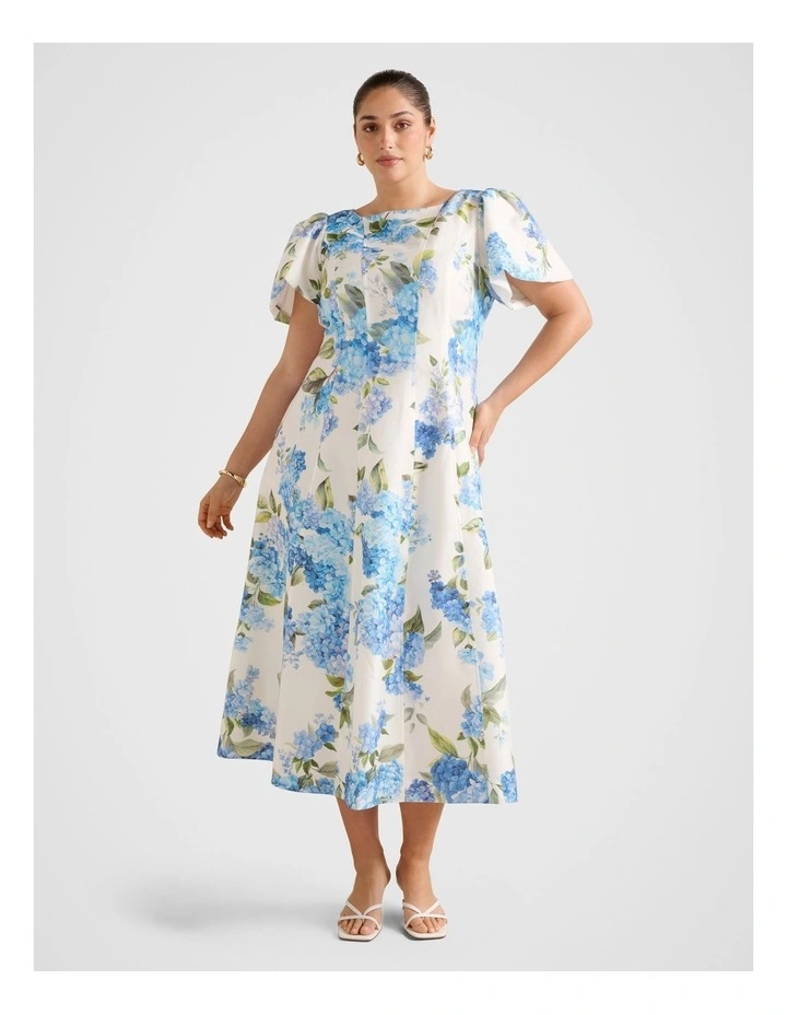 Kaya Printed Flutter Sleeves Midi Dress in Multi image 1