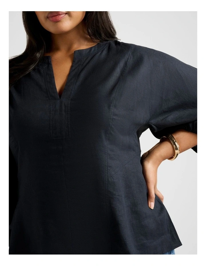 Lindy V Neck Linen Blouse in Navy image 4
