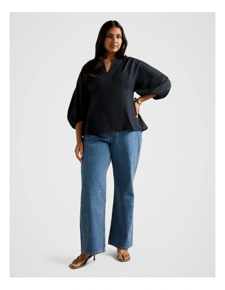 Lindy V Neck Linen Blouse in Navy image 5