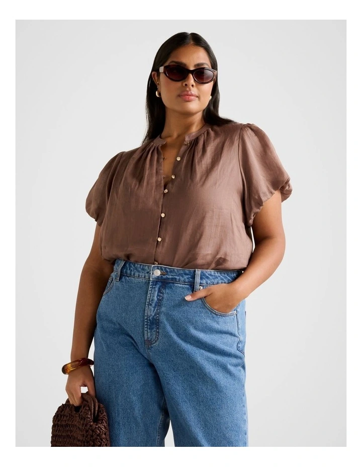 Everly Puff Sleeves Blouse in Brown image 1