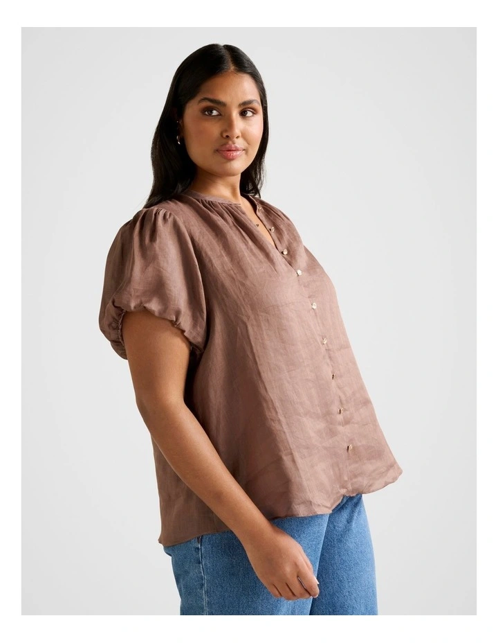 Everly Puff Sleeves Blouse in Brown image 3