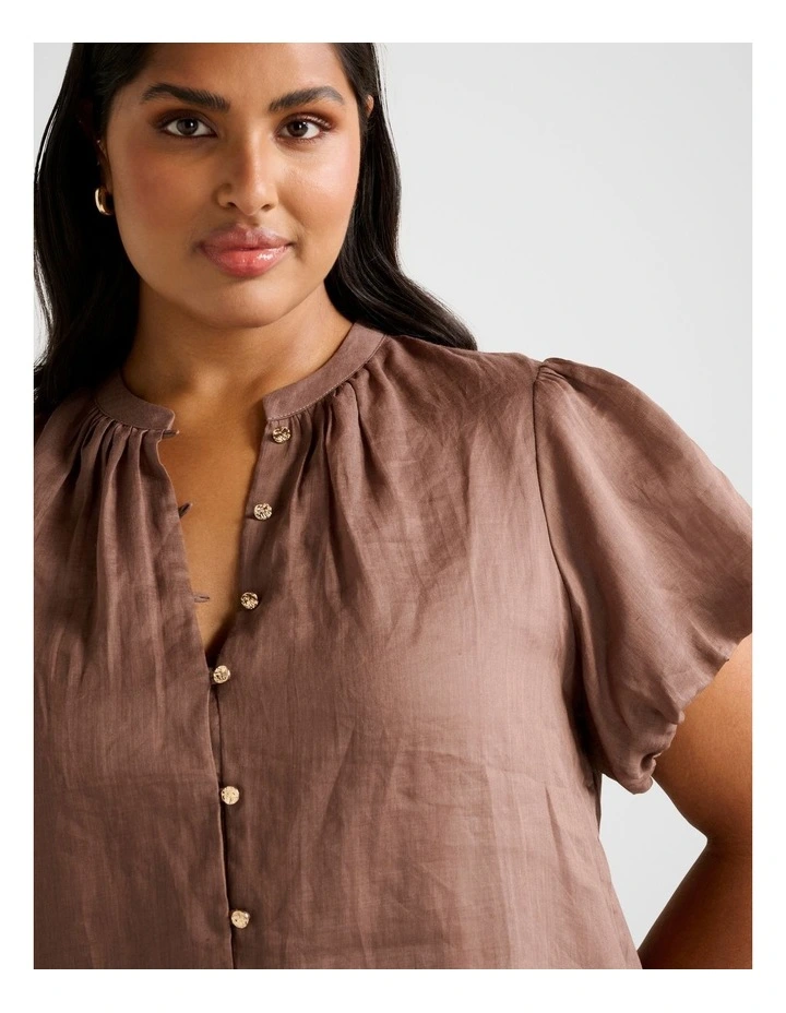 Everly Puff Sleeves Blouse in Brown image 4