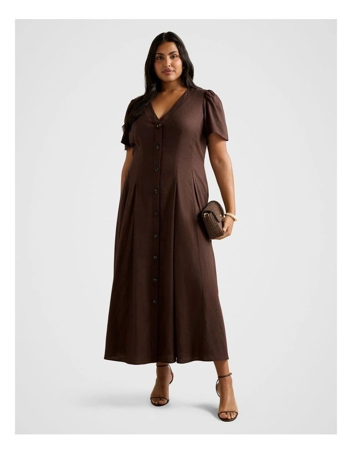 Sanna V-Neck Short Sleeves Midi Dress in Brown image 1
