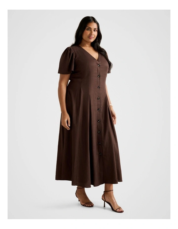 Sanna V-Neck Short Sleeves Midi Dress in Brown image 3