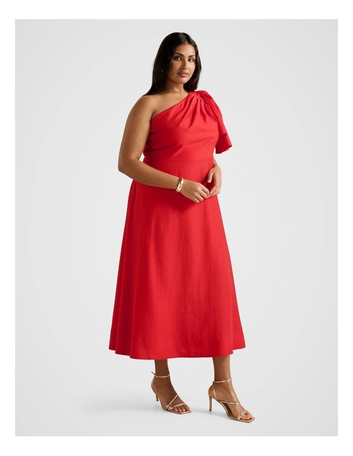 Mattea One Shoulder Midi Dress in Red image 3