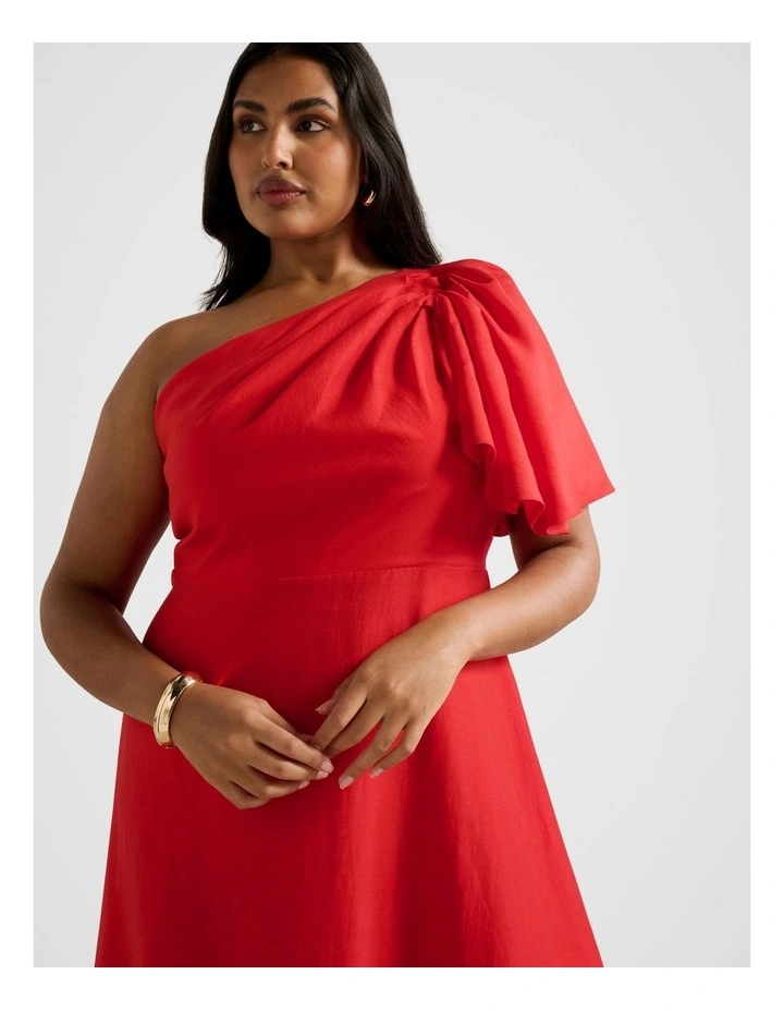 Mattea One Shoulder Midi Dress in Red image 4