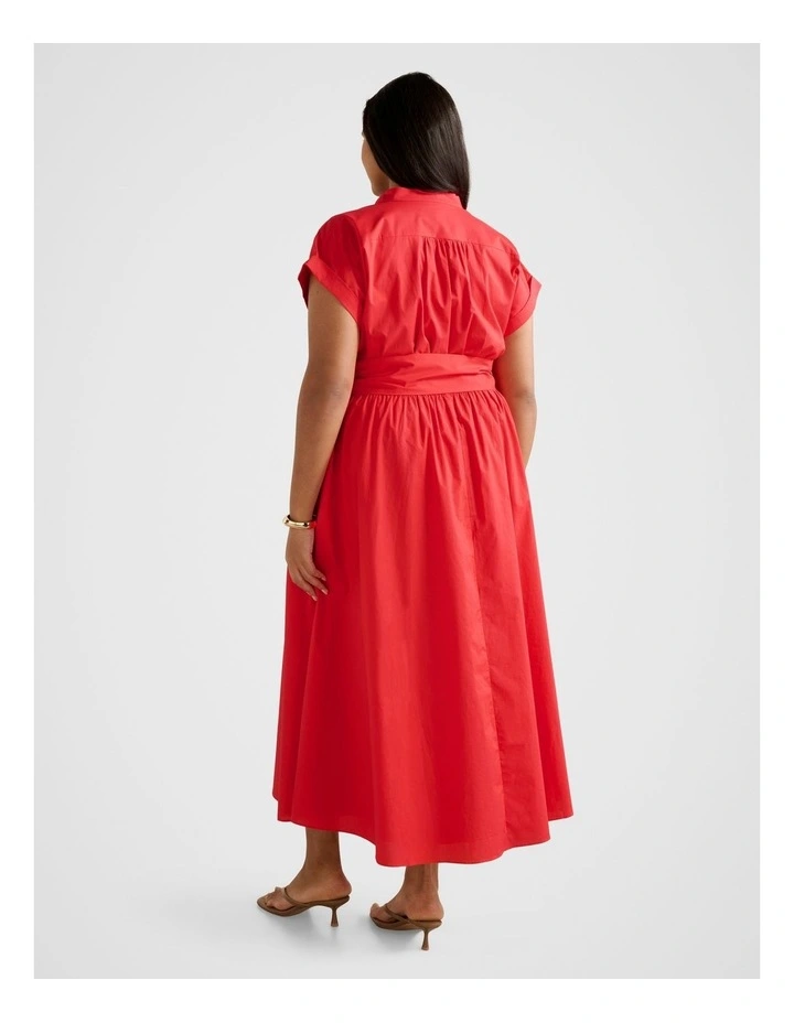 Joy Gathered Belted Midi Dress in Red image 2