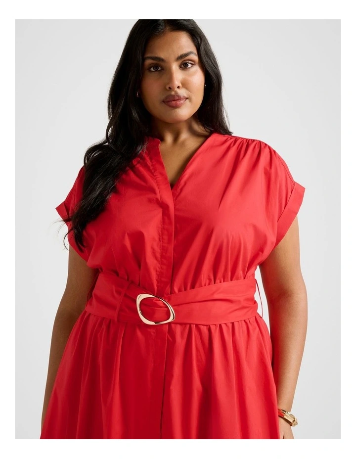 Joy Gathered Belted Midi Dress in Red image 4