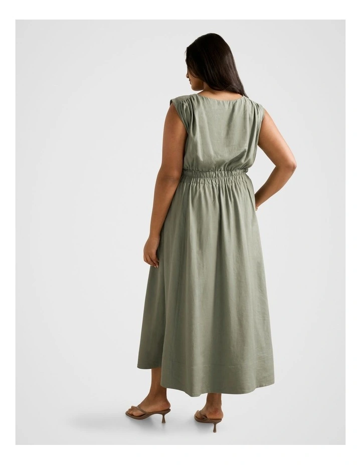 Afina Extended Shoulder Midi Dress in Green image 2