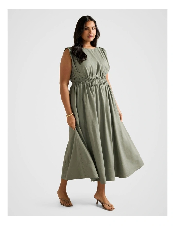 Afina Extended Shoulder Midi Dress in Green image 3