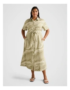 Hilary Belted Linen Midi Dress in Multi