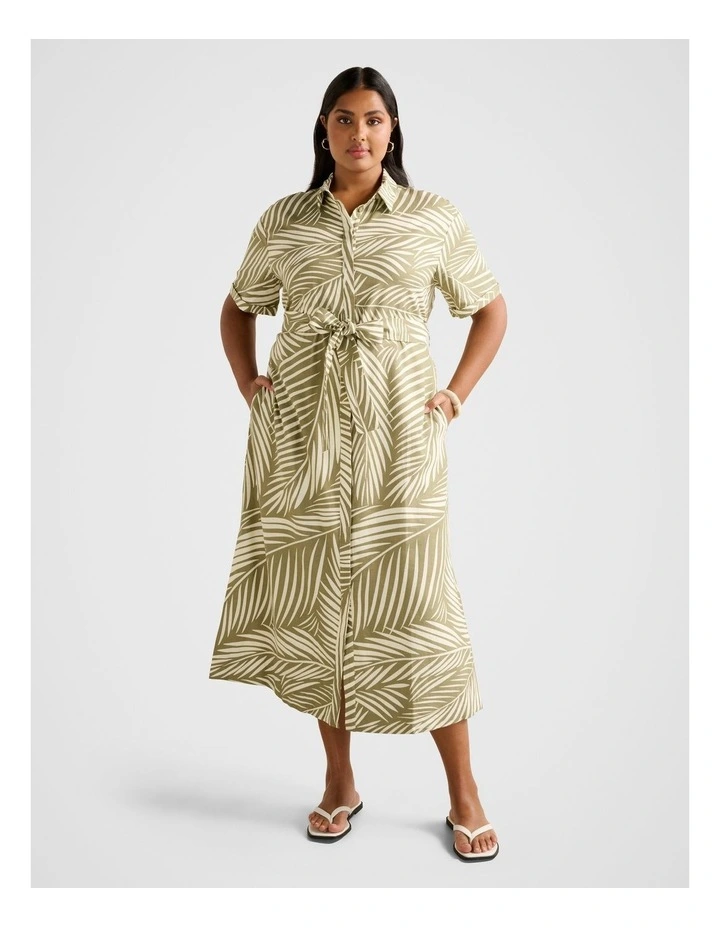 Hilary Belted Linen Midi Dress in Multi image 1