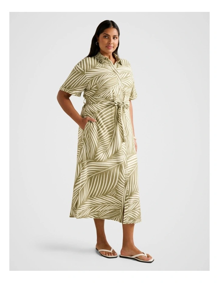Hilary Belted Linen Midi Dress in Multi image 3