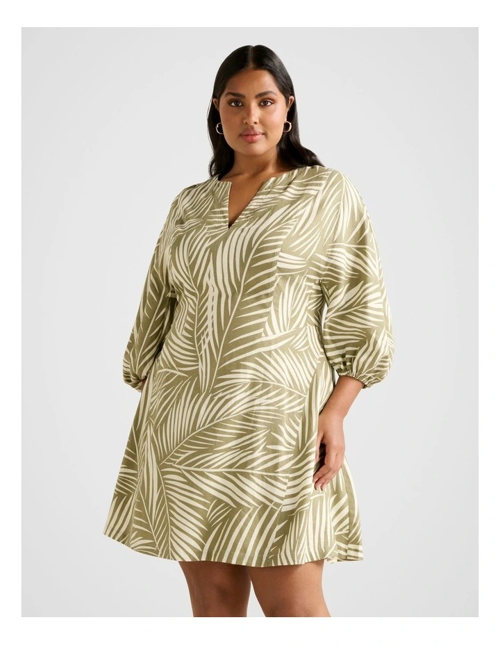 Libby Linen Mini Dress in Green image 1