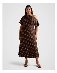 Tracy Tipped Shoulder Midi Dress in Brown