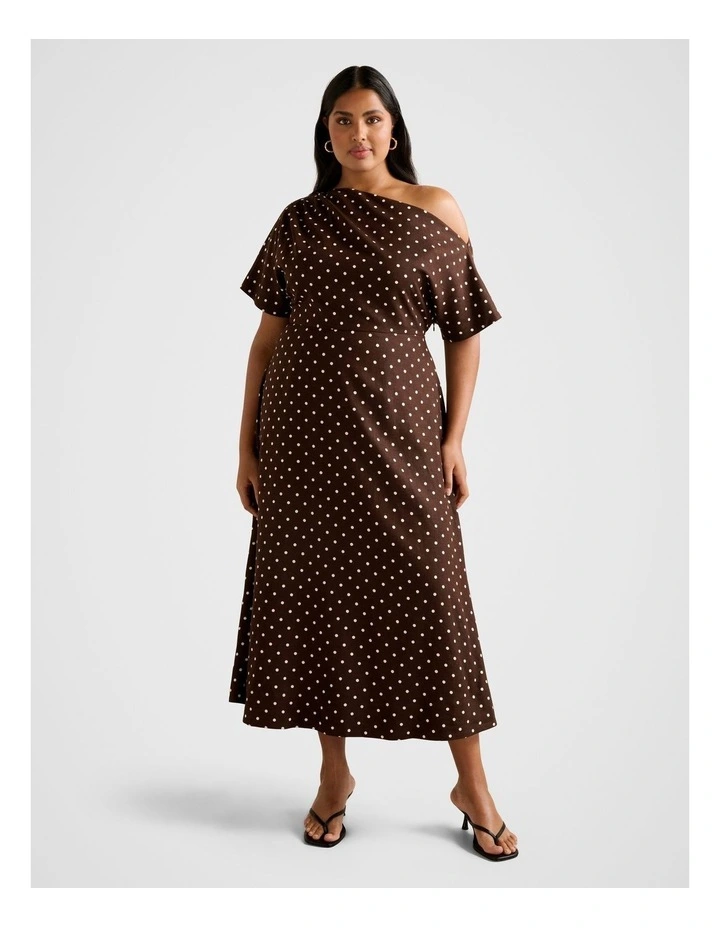 Tracy Tipped Shoulder Midi Dress in Brown image 1