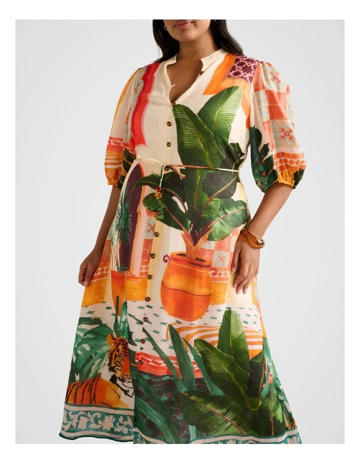 Arabella Printed Midi Dress in Multi image 4