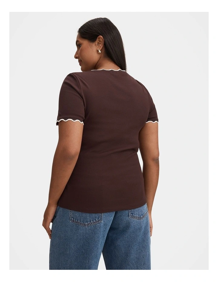 Rebecca Scallop Trim T-shirt in Brown image 2