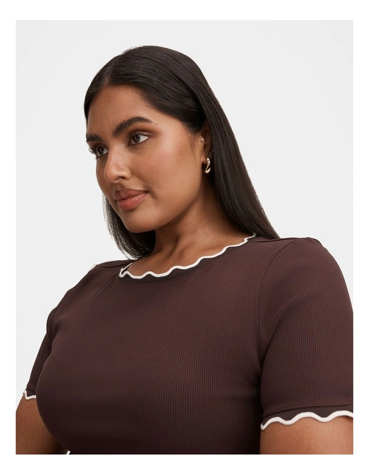 Rebecca Scallop Trim T-shirt in Brown image 4
