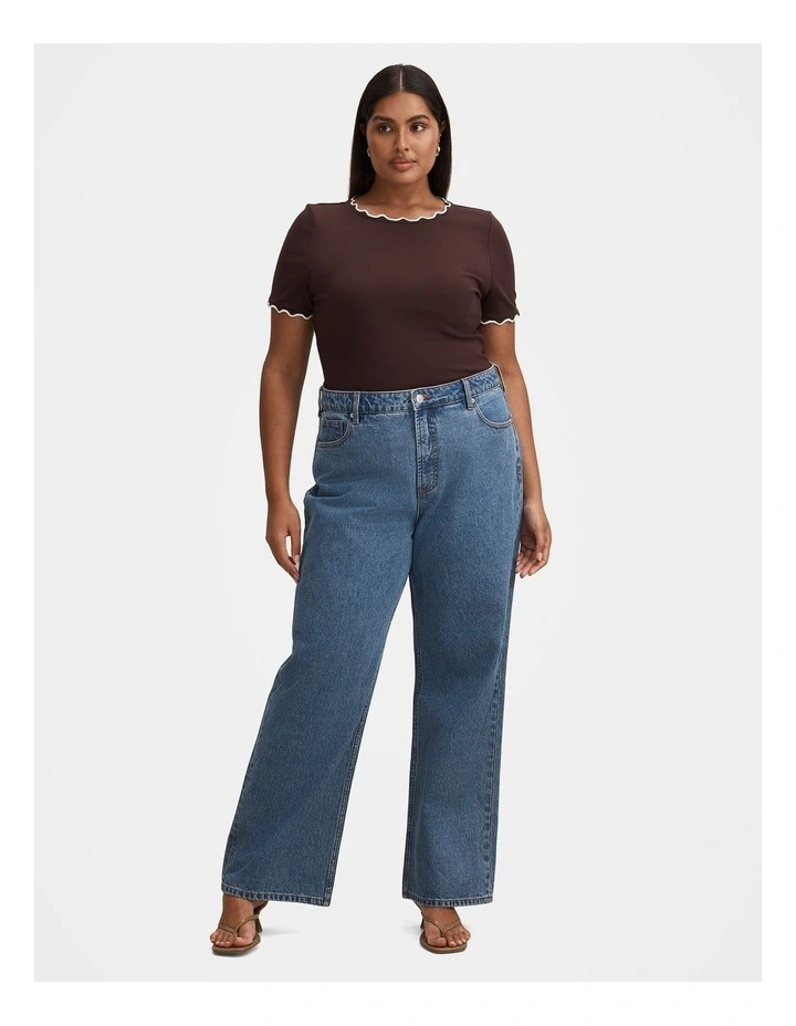 Rebecca Scallop Trim T-shirt in Brown image 5