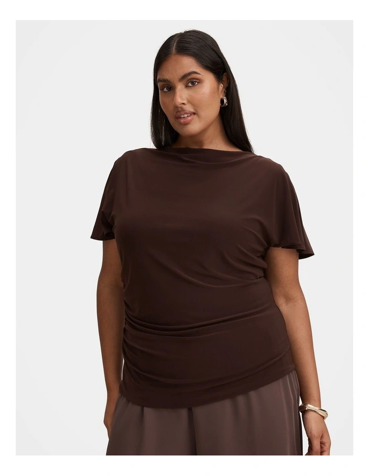 Sunny Curve Spliced Shoulder Top in Brown image 1