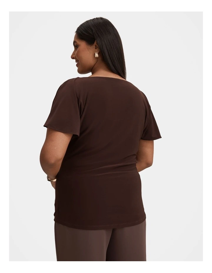 Sunny Curve Spliced Shoulder Top in Brown image 2