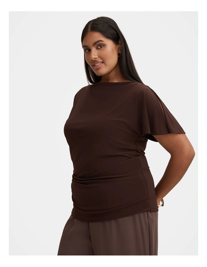 Sunny Curve Spliced Shoulder Top in Brown image 3