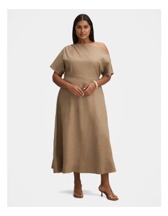 Elissa Tipped Shoulder Midi Dress in Green