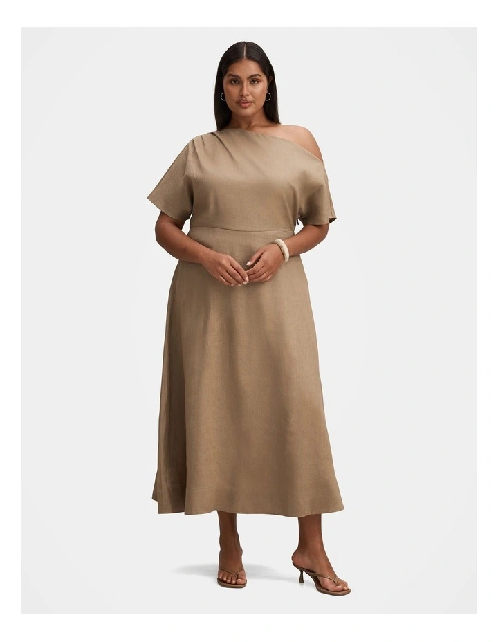 Elissa Tipped Shoulder Midi Dress in Green image 1