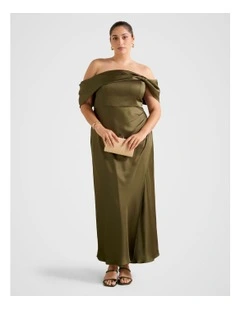 Carmella Bardot Neck Midi Dress in Green
